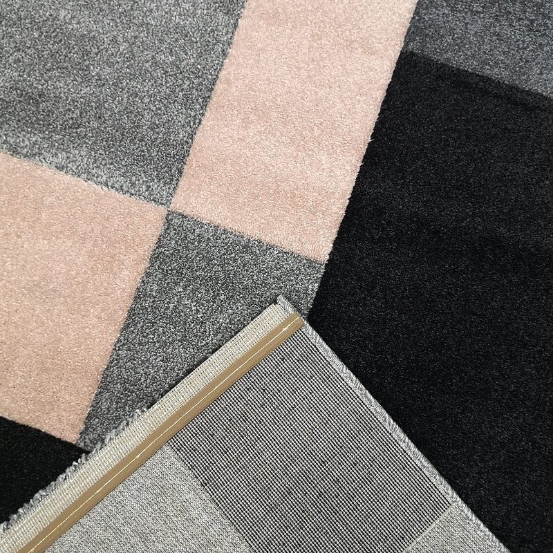 Teppich modern kariert patchwork rosa pink schwarz grau anthrazit mit Konturenschnitt Wohnzimmer-zoom-