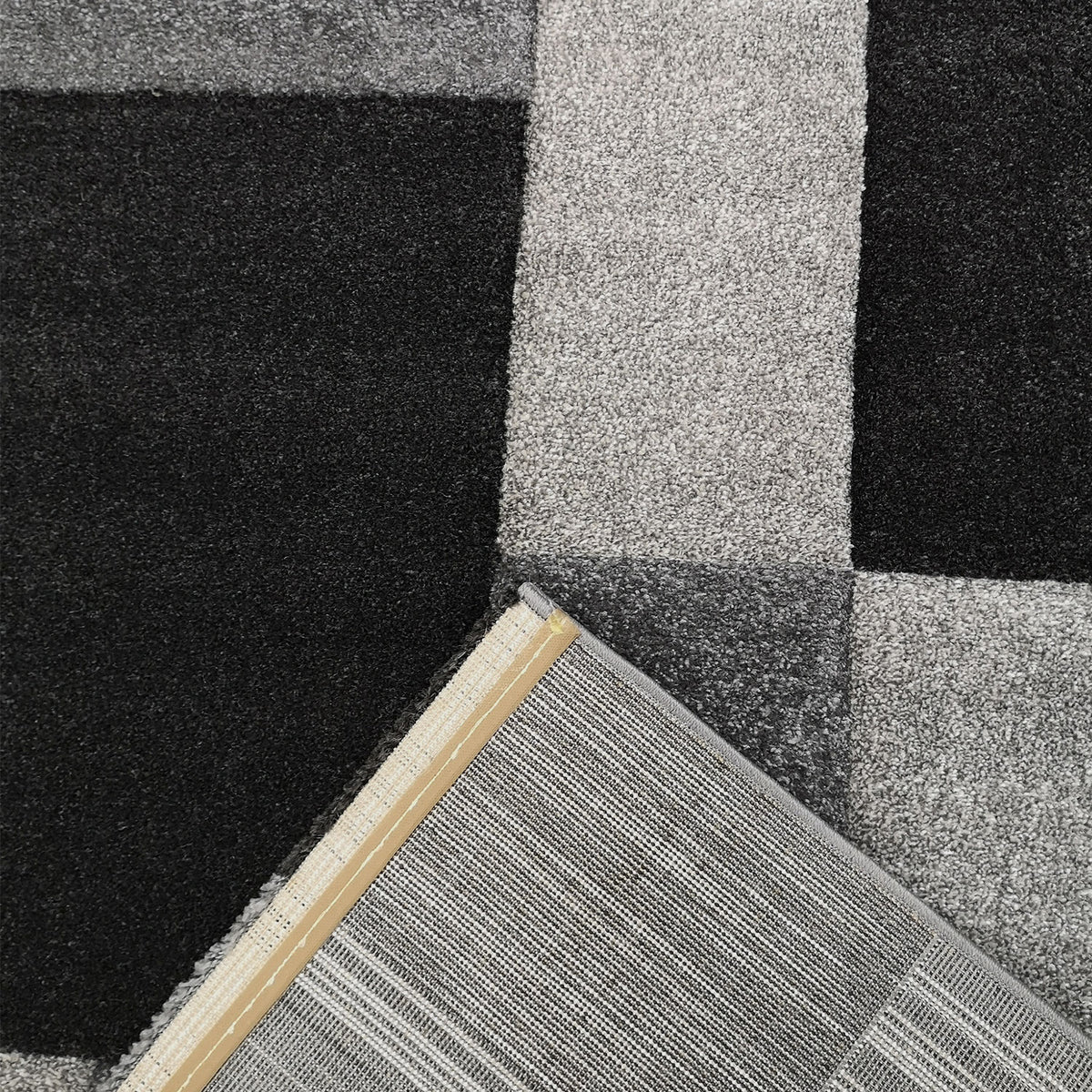 Modern Rug Checked Anthracite Black White Patterned Carpet-3