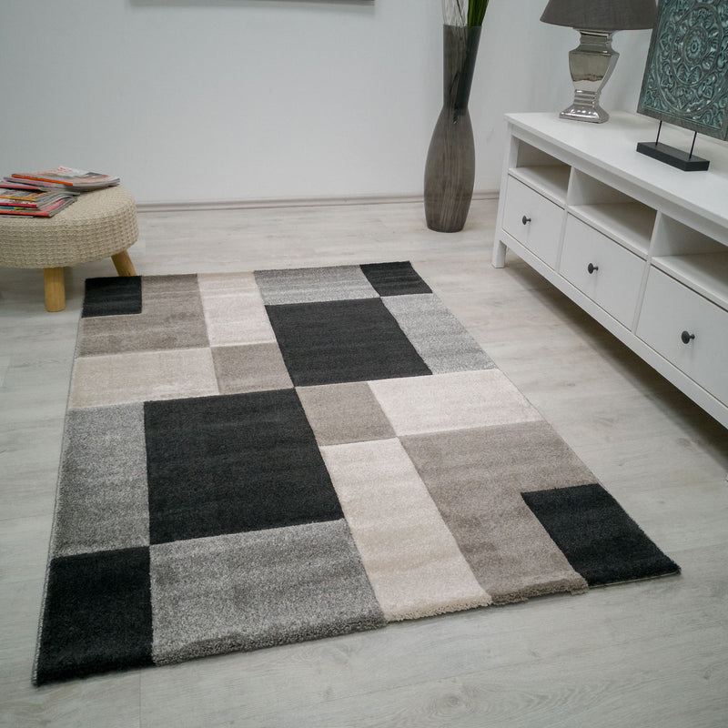 Modern Rug Checkered Grey Black White Patterned Carpet-zoom-