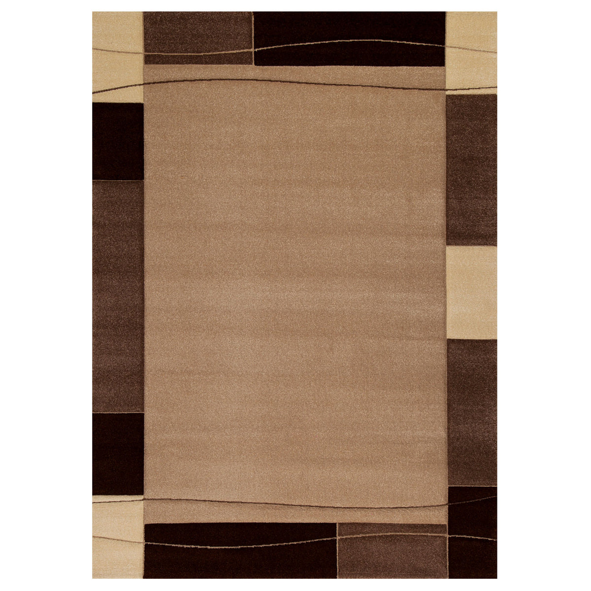 Teppich Modern Klassiker für Wohnzimmer Kurzflor dich gewebt mit Bordürenmotiv braun beige und Konturenschnitt