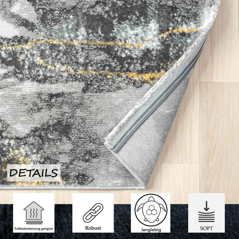 Moderner Teppich mit Marmor-Optik in Grau und Gold Tönen Wohnzimmer-zoom-