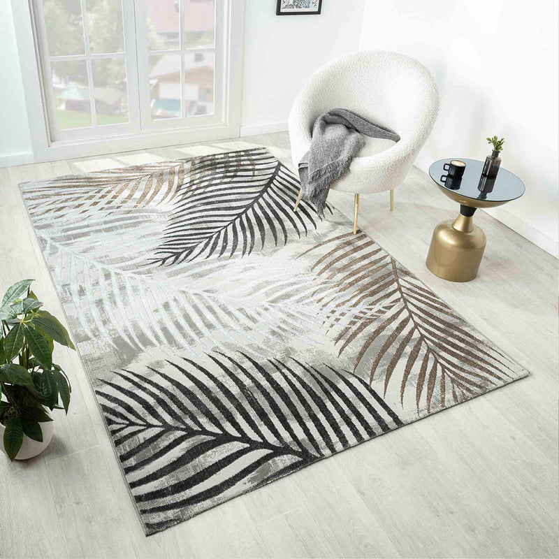 Teppich Wohnzimmer Schlafzimmer Kurzflor Palmen Muster modern glitzer Blumen Lurex-zoom-