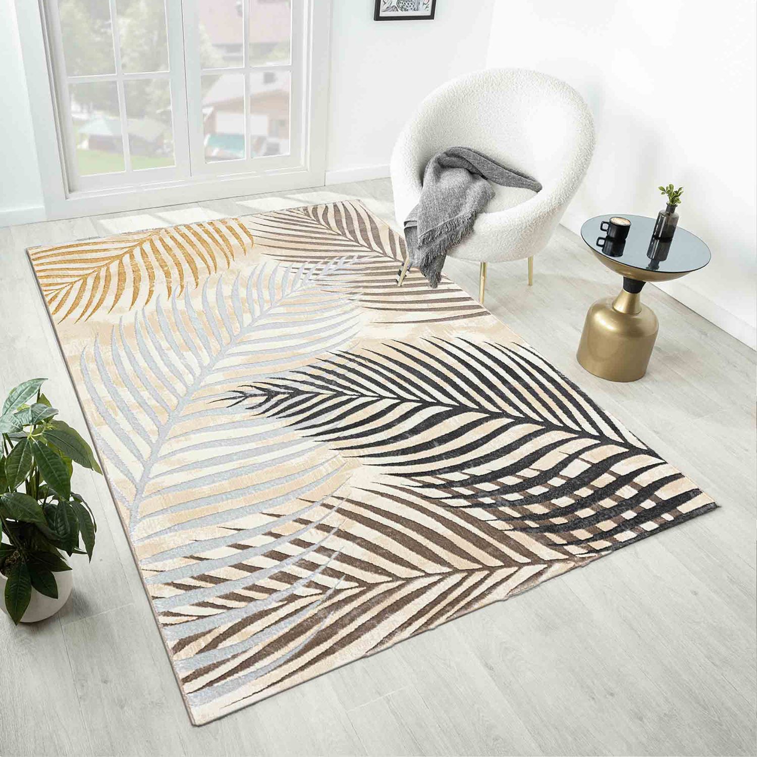 Teppich Wohnzimmer Schlafzimmer Kurzflor Palmen Muster modern glitzer Blumen Lurex-5