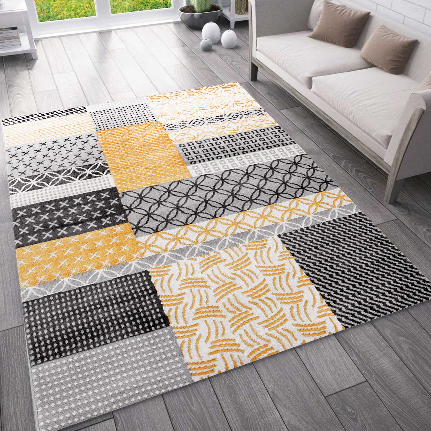 Modern patchwork rug for the living room & bedroom