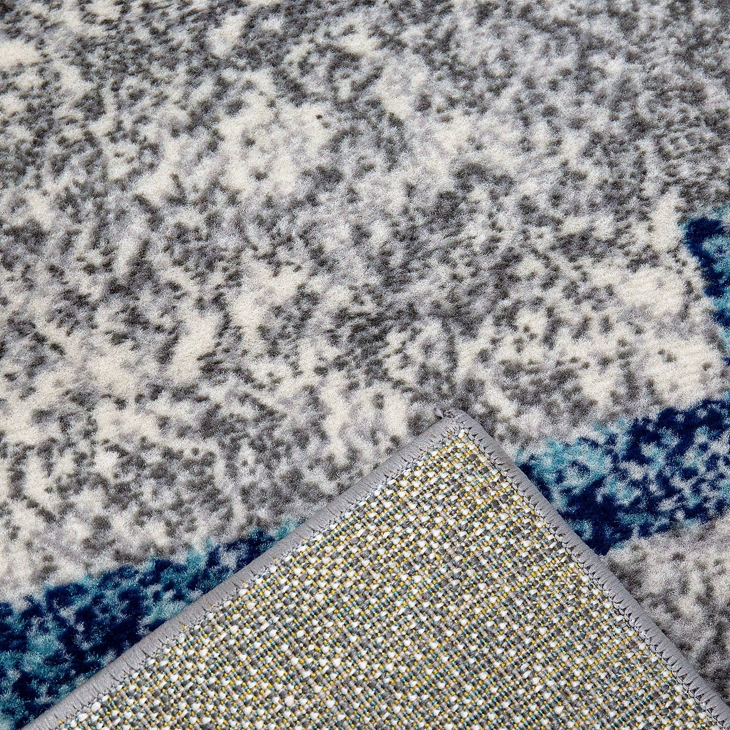 Modern checkered abstract design rug in grey and blue mottled with color gradient for living room or youth room-7