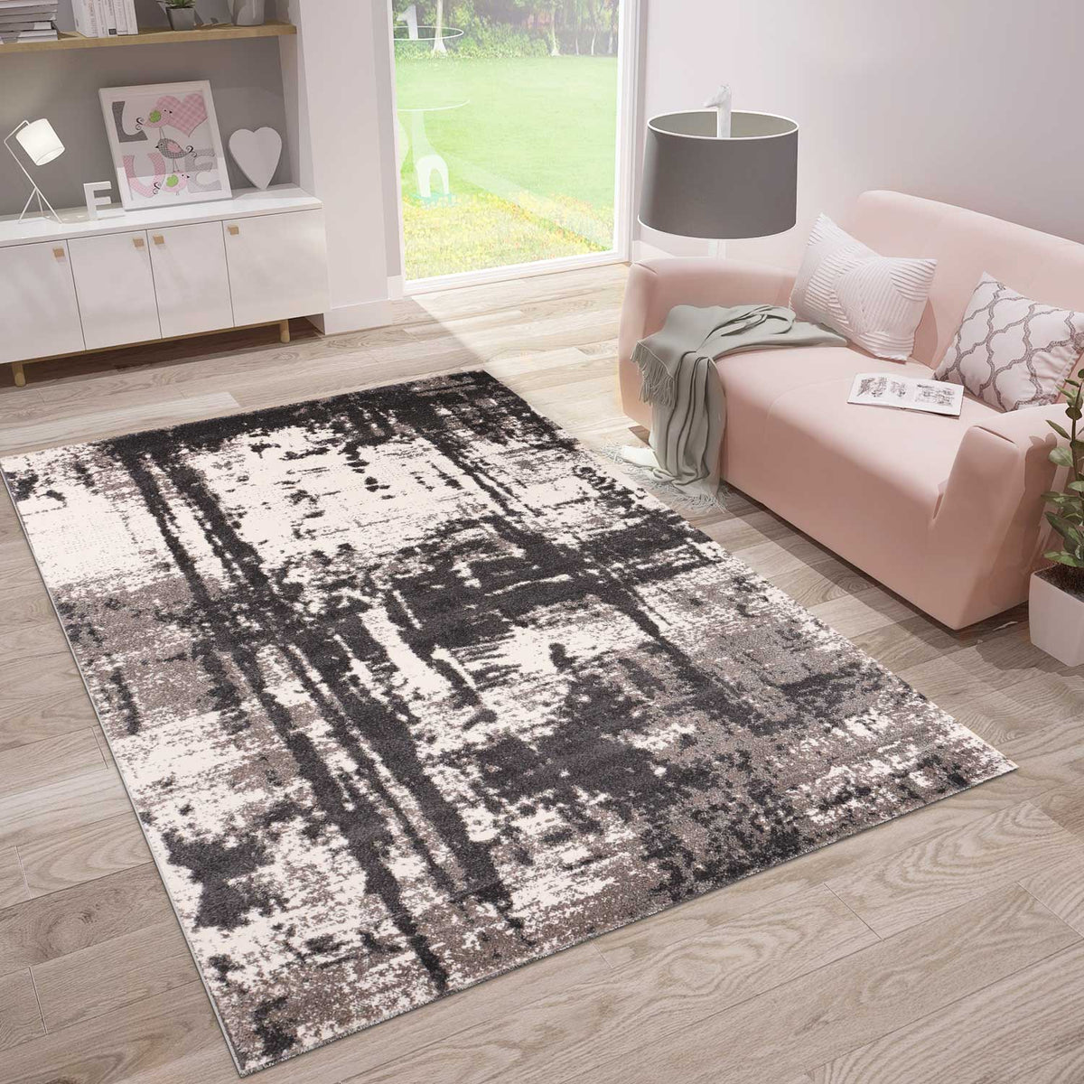 Modern designer rug with abstract pattern in gray-zoom-1