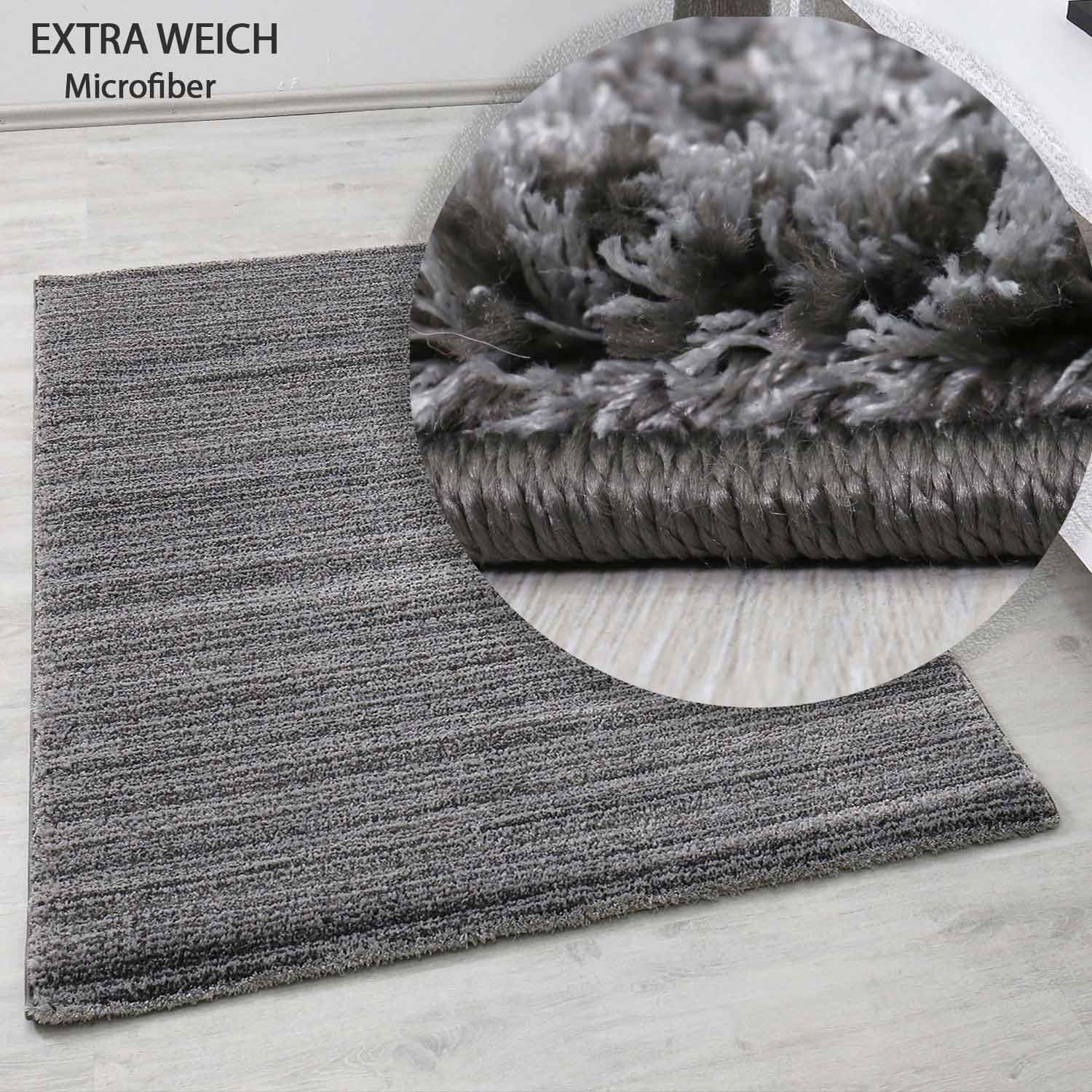 Modern living room rug, extra soft microfiber, special melange, anthracite-zoom-1