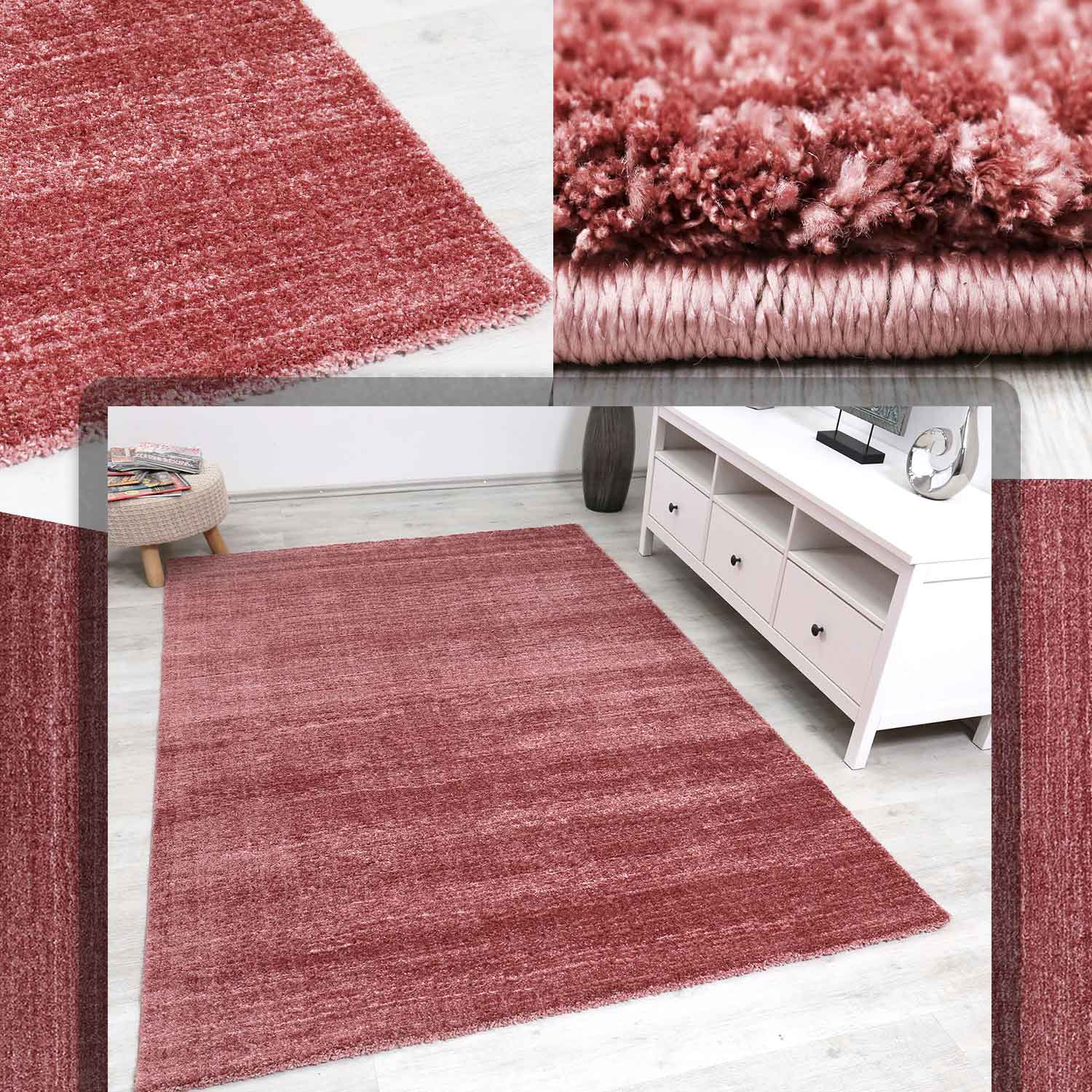 Moderner Wohnzimmer Teppich Extra Weich Mikrofaser Spezial Melierung Rosa-zoom-1