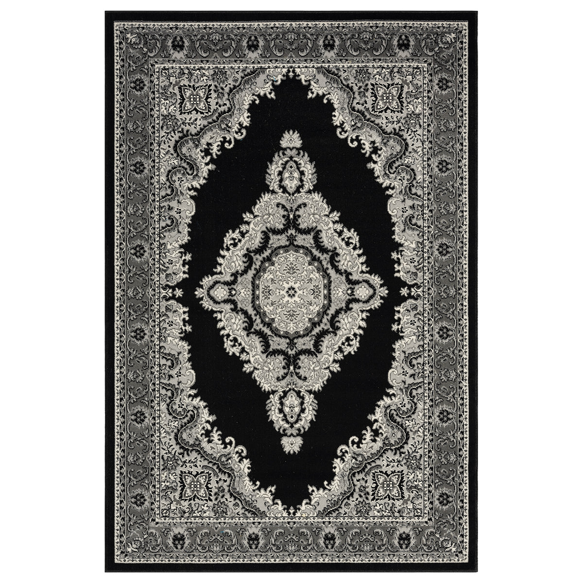 Orient Teppich grau schwarz klassisch Ornament dicht gewebt Kurzflor farbecht
