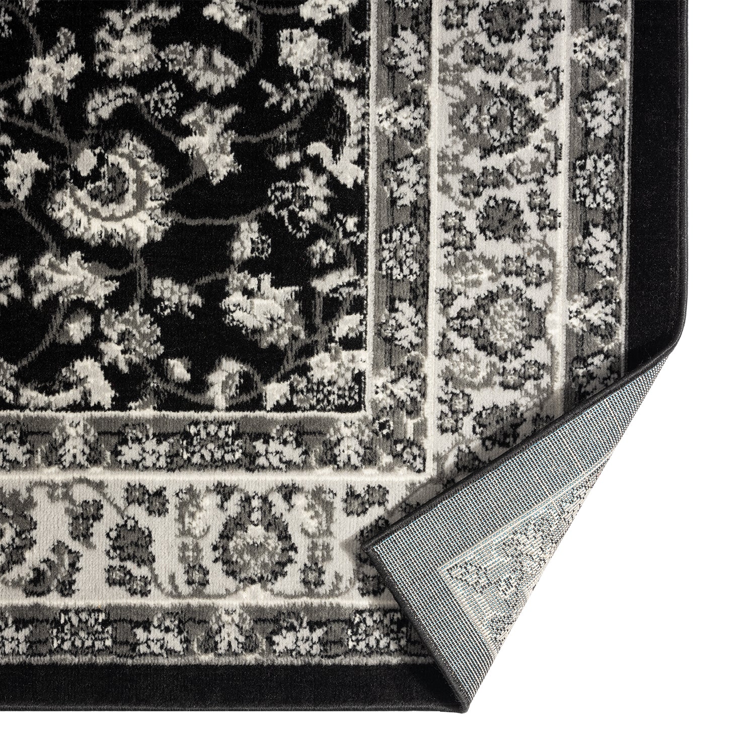 Orient Teppich grau schwarz klassisch dicht gewebt mit Ornament und Blumenmotiven-4
