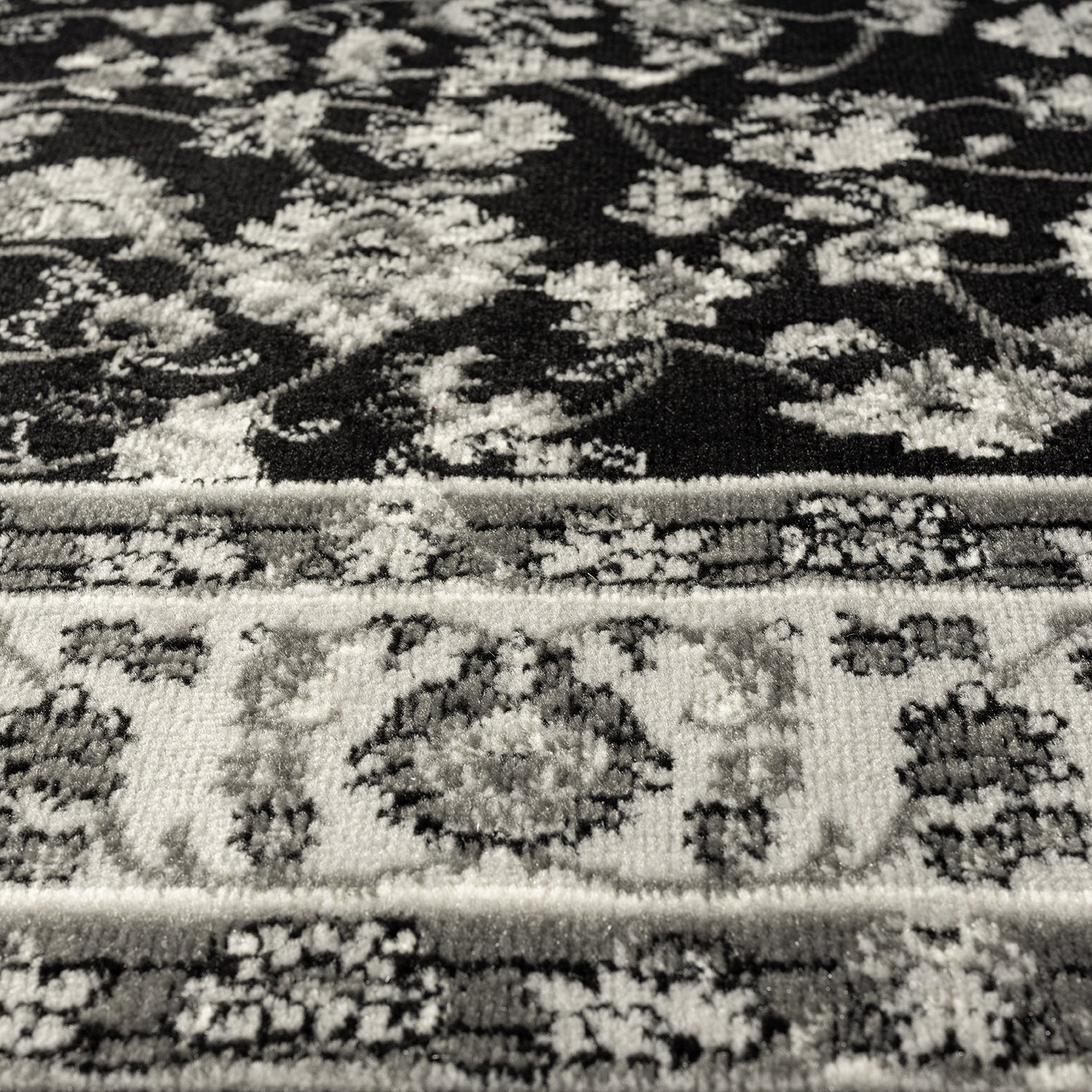 Orient Teppich grau schwarz klassisch dicht gewebt mit Ornament und Blumenmotiven-3