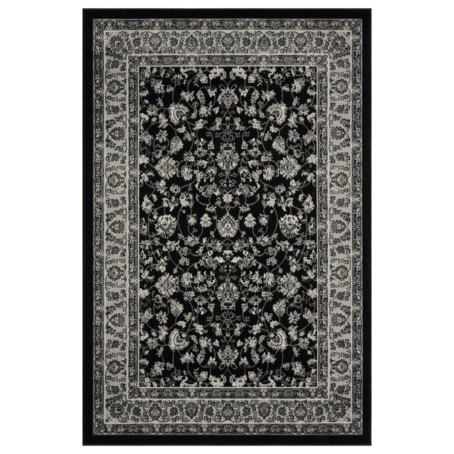 Orient Teppich grau schwarz klassisch dicht gewebt mit Ornament und Blumenmotiven