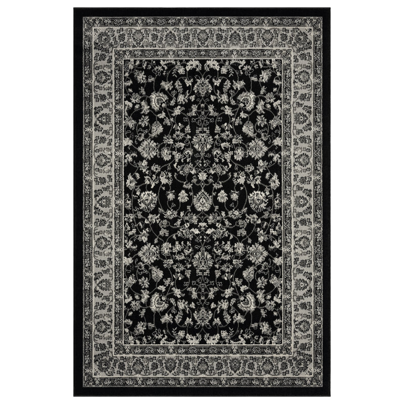 Orient Teppich grau schwarz klassisch dicht gewebt mit Ornament und Blumenmotiven-zoom-