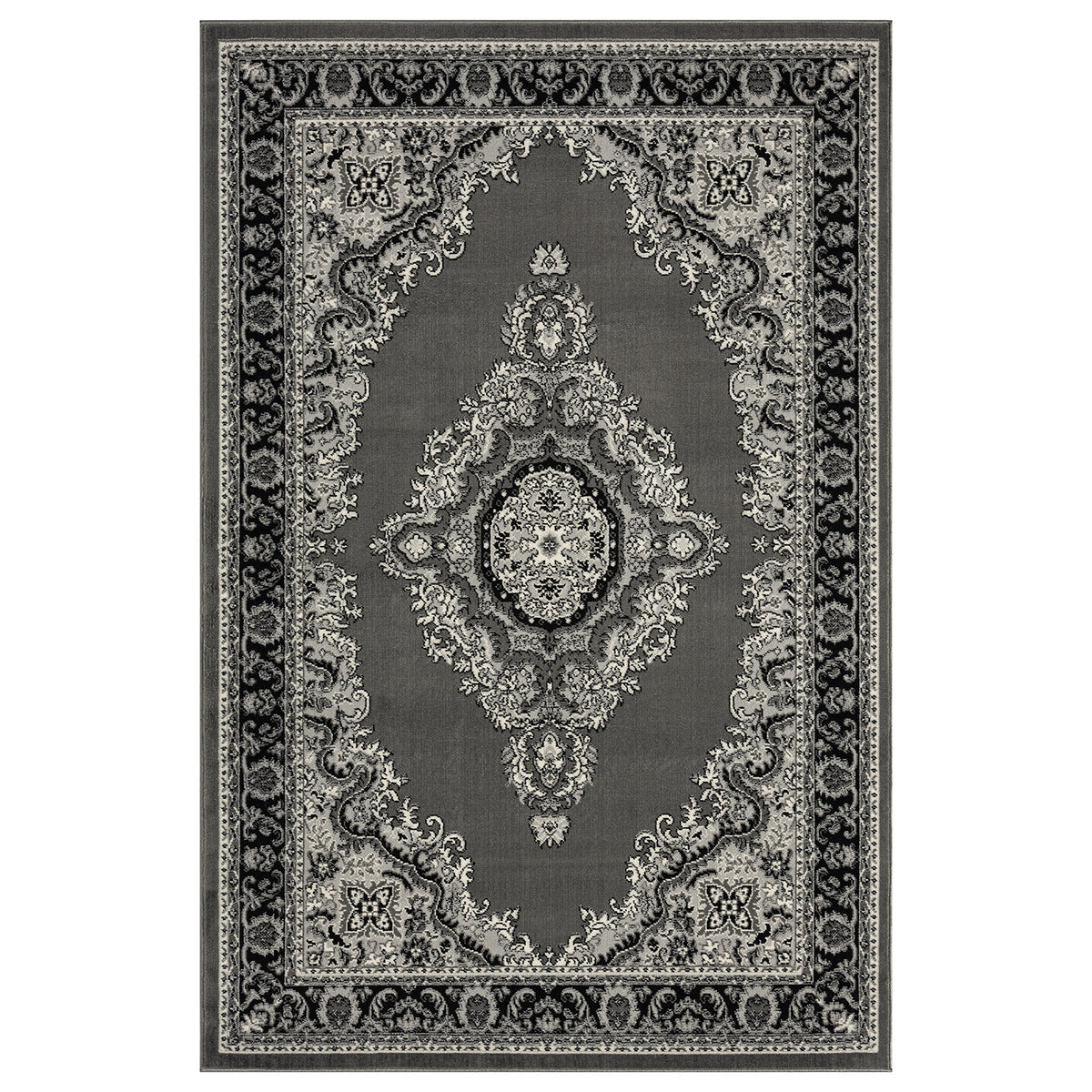 Orient Teppich grau schwarz klassisch Ornament dicht gewebt Kurzflor farbecht