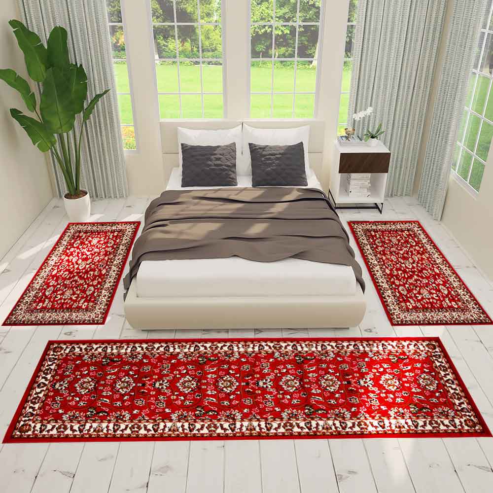 Oriental rug, red and beige, classically densely woven with ornament and floral motifs.-6