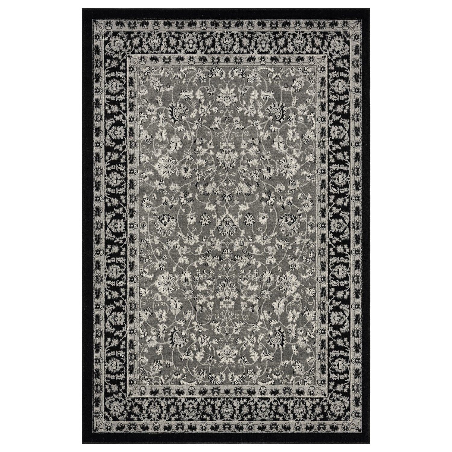 Oriental rug, grey and black, classically densely woven with ornament and floral motifs.-zoom-5