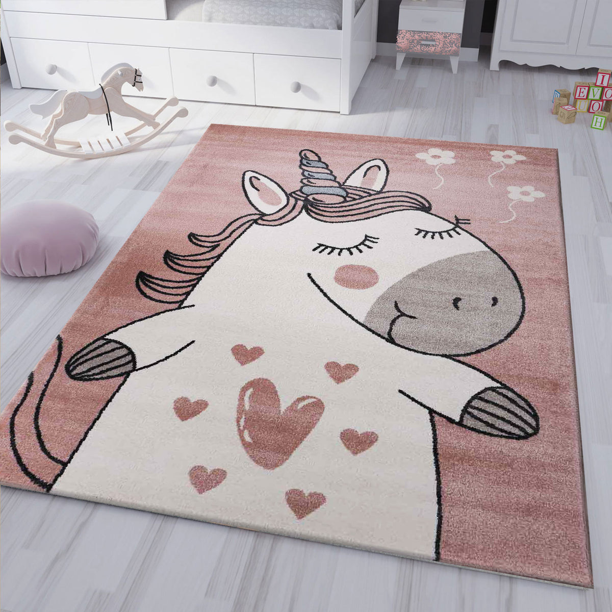 Kinderteppich Pony Einhorn Teppich Flauschig für Kinderzimmer Spielzimmer-1