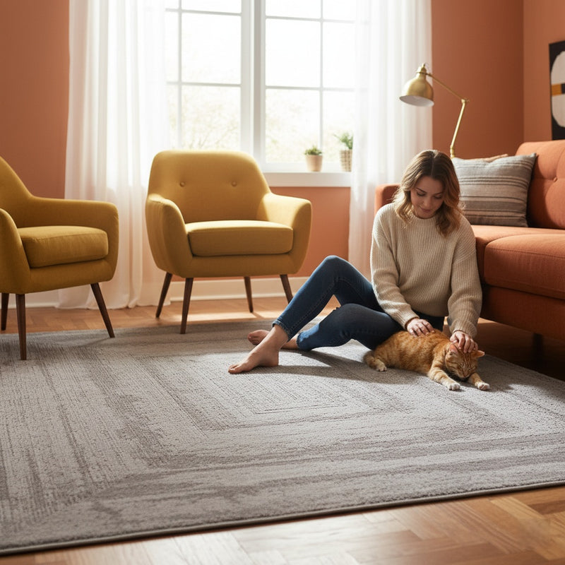 Premium Teppich Wohnzimmer Schlafzimmer Modern Hoch&Tief Bordüre – Kurzflor Teppich mit 3D Effekt-zoom-