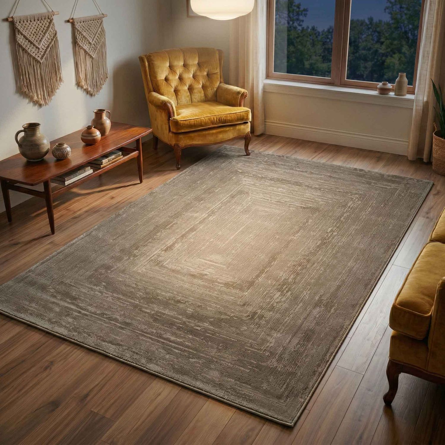 Premium Teppich Wohnzimmer Schlafzimmer Modern Hoch&Tief Bordüre – Kurzflor Teppich mit 3D Effekt-39