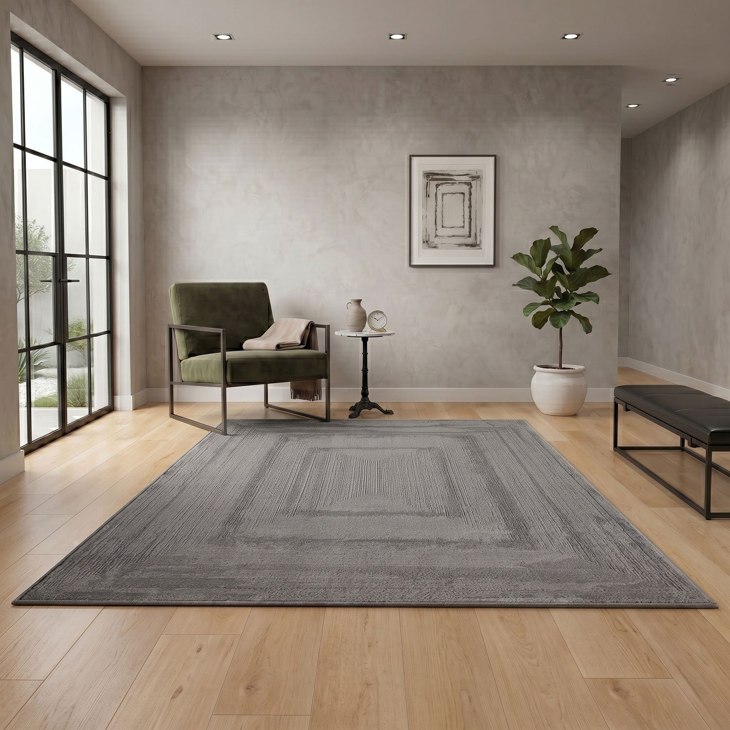 Premium Teppich Wohnzimmer Schlafzimmer Modern Hoch&Tief Bordüre – Kurzflor Teppich mit 3D Effekt-17