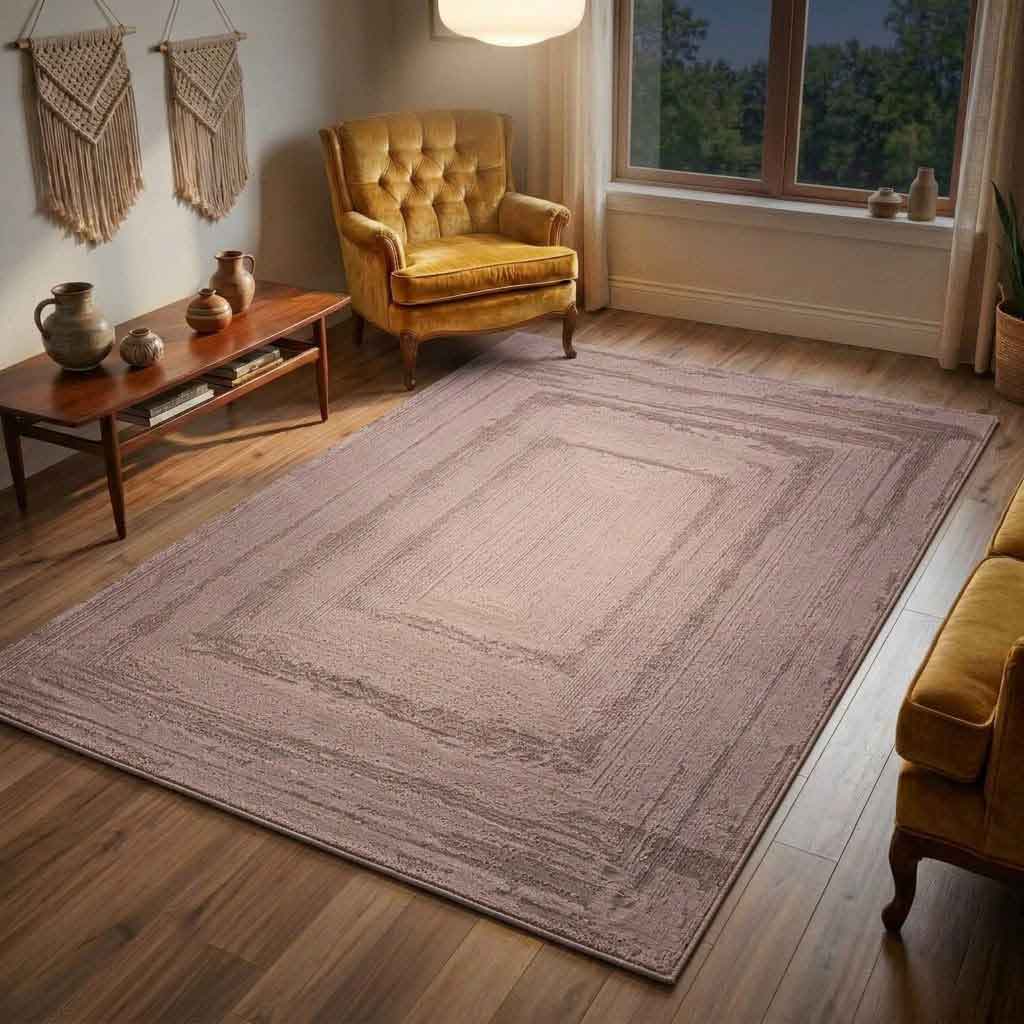 Premium Teppich Wohnzimmer Schlafzimmer Modern Hoch&Tief Bordüre – Kurzflor Teppich mit 3D Effekt-zoom-7