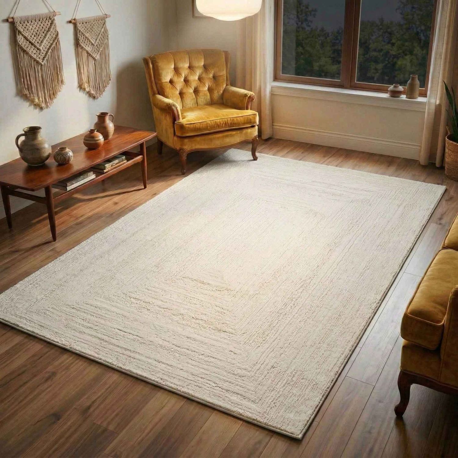 Premium Teppich Wohnzimmer Schlafzimmer Modern Hoch&Tief Bordüre – Kurzflor Teppich mit 3D Effekt-zoom-26