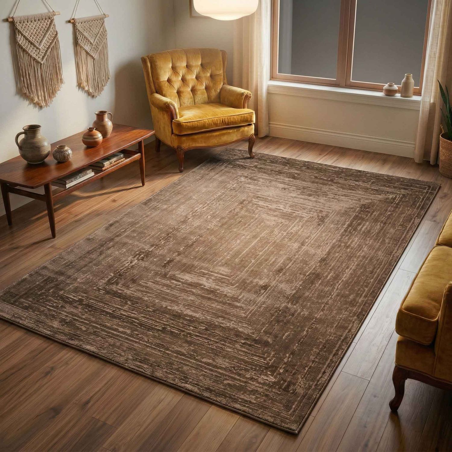 Premium Teppich Wohnzimmer Schlafzimmer Modern Hoch&Tief Bordüre – Kurzflor Teppich mit 3D Effekt-zoom-33