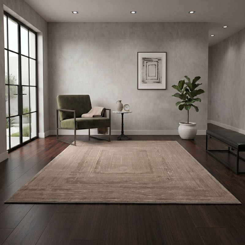 Premium Teppich Wohnzimmer Schlafzimmer Modern Hoch&Tief Bordüre – Kurzflor Teppich mit 3D Effekt-zoom-
