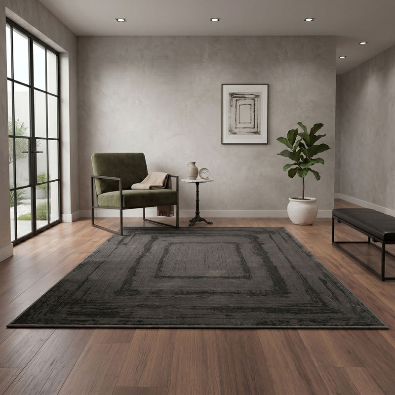 Premium Teppich Wohnzimmer Schlafzimmer Modern Hoch&Tief Bordüre – Kurzflor Teppich mit 3D Effekt-zoom-