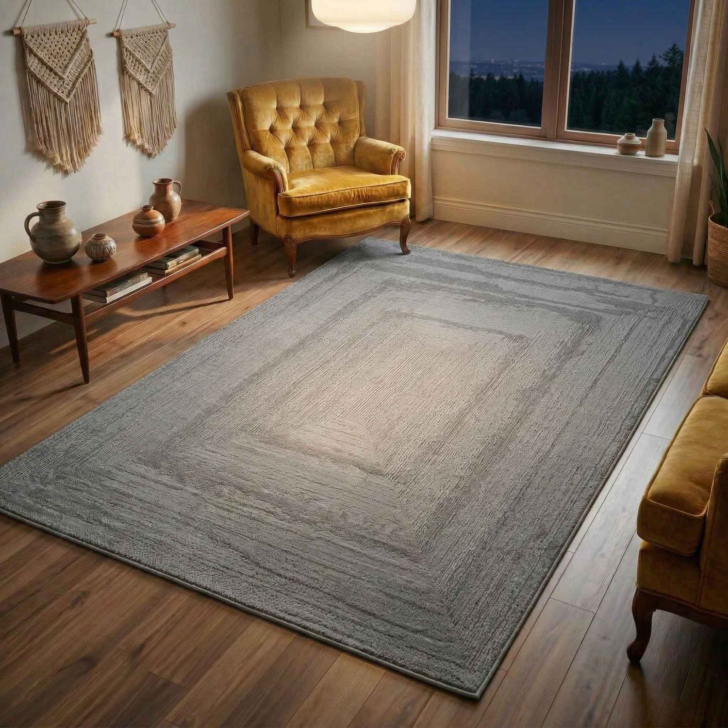 Premium Teppich Wohnzimmer Schlafzimmer Modern Hoch&Tief Bordüre – Kurzflor Teppich mit 3D Effekt-zoom-16