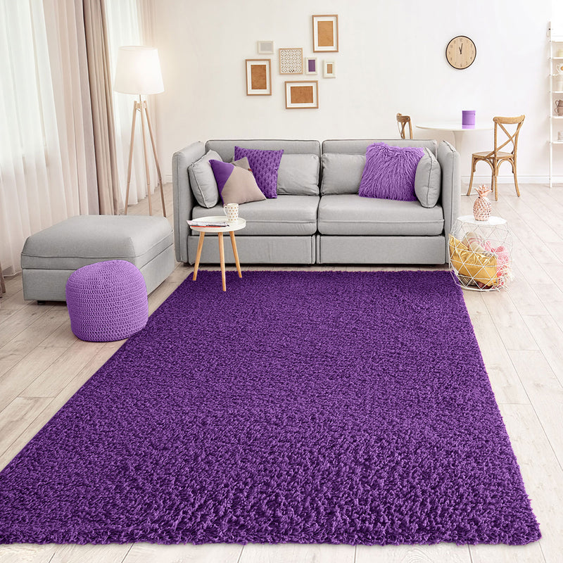 Teppich Prime Shaggy Hochflor Langflor Einfarbig Modern Lila  für Wohnzimmer, Schlafzimmer, kinderzimmer-zoom-