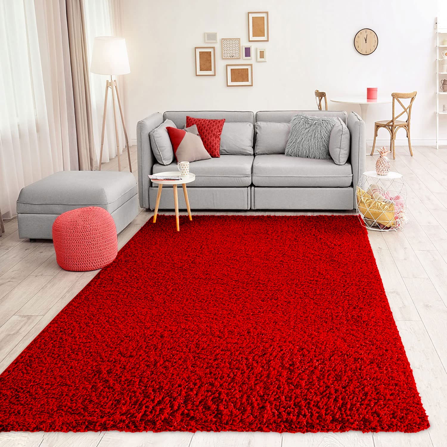 Teppich Prime Shaggy Hochflor Langflor Einfarbig Modern Rot für Wohnzimmer, Schlafzimmer, küche