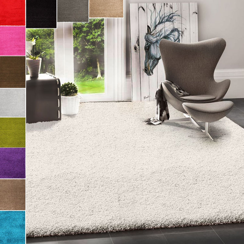 Prime Shaggy Hochflor Teppich in 13 Uni Farben + Runde Teppiche Wohnzimmer-zoom-