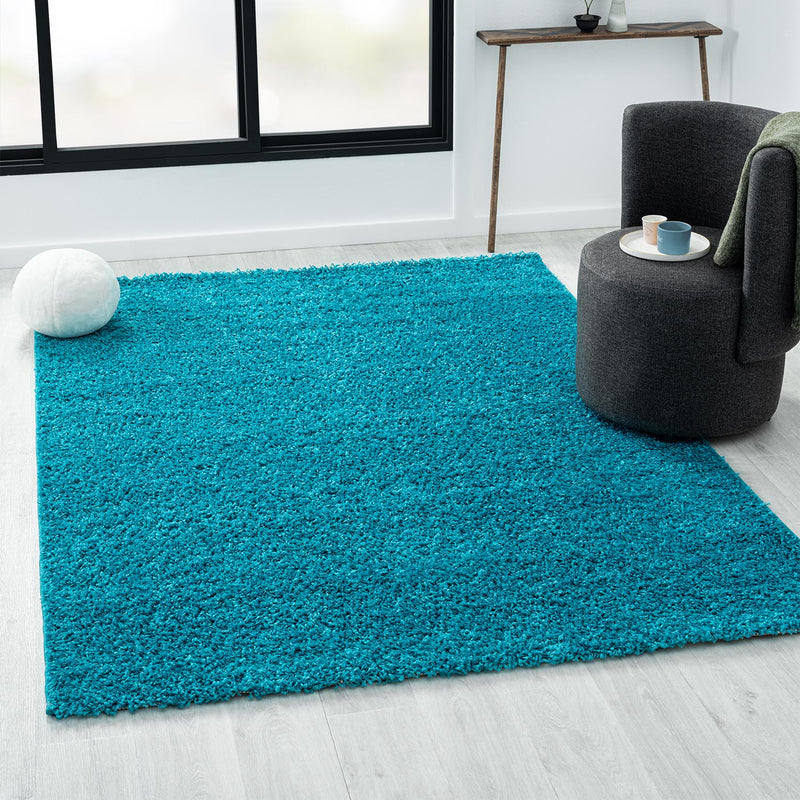 Prime Shaggy Hochflor Langflor Teppich Einfarbig Modern Türkis-zoom-