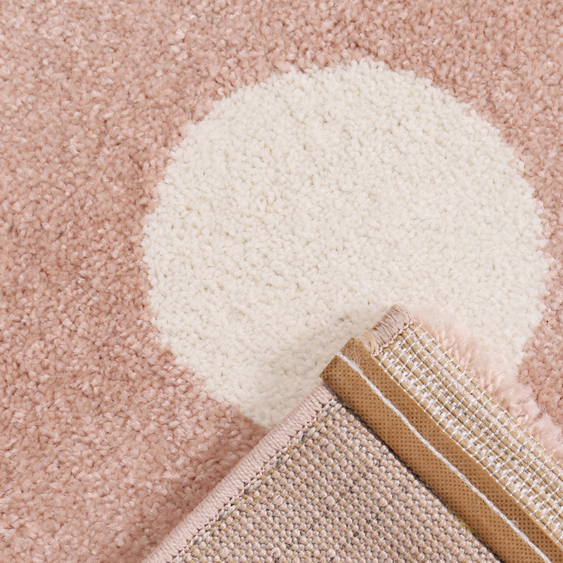 Polka Dot Rug Design Pink White Short Pile Circle Pattern-zoom-