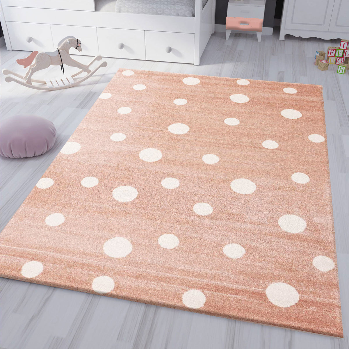 Polka Dot Rug Design Pink White Short Pile Circle Pattern-zoom-1