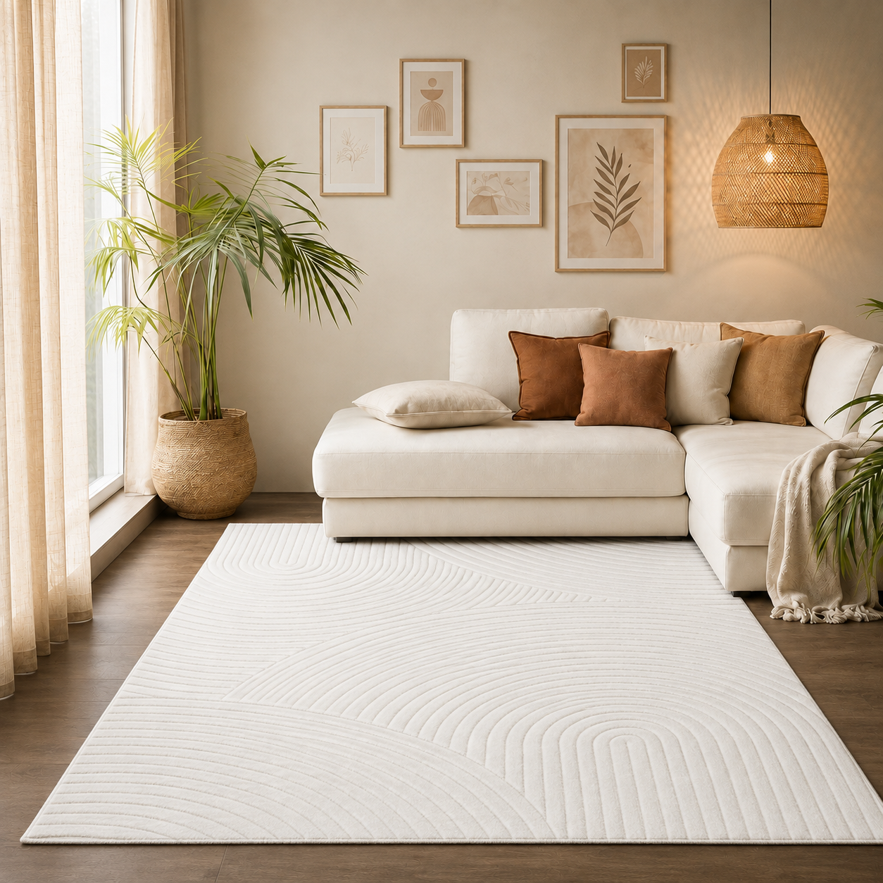 Robust flatweave rug with a natural look in cream, 3D high-low effect, soft-zoom-2