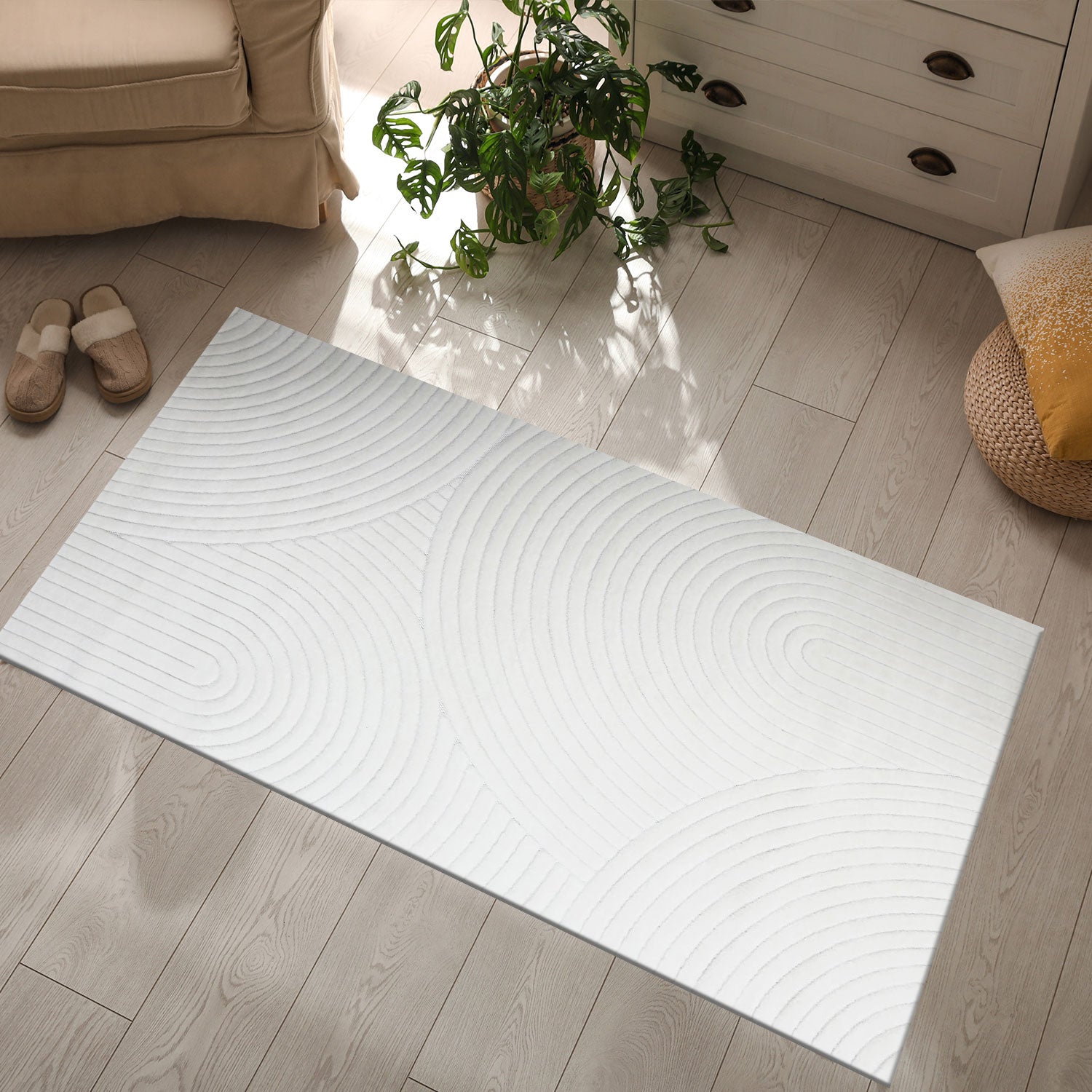 Robust flatweave rug with a natural look in cream, 3D high-low effect, soft-zoom-3