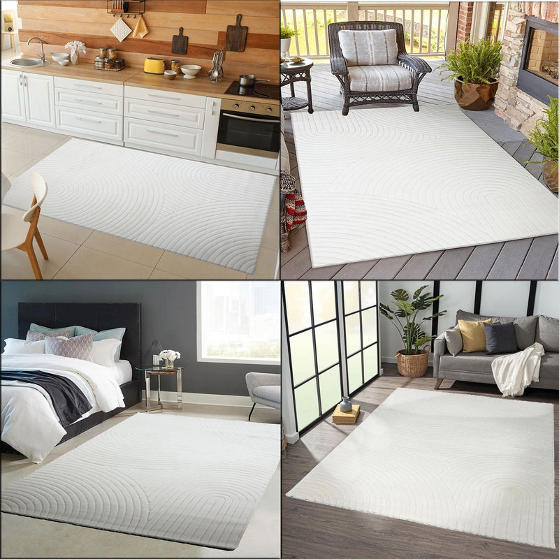 Robust flatweave rug with a natural look in cream, 3D high-low effect, soft-zoom-