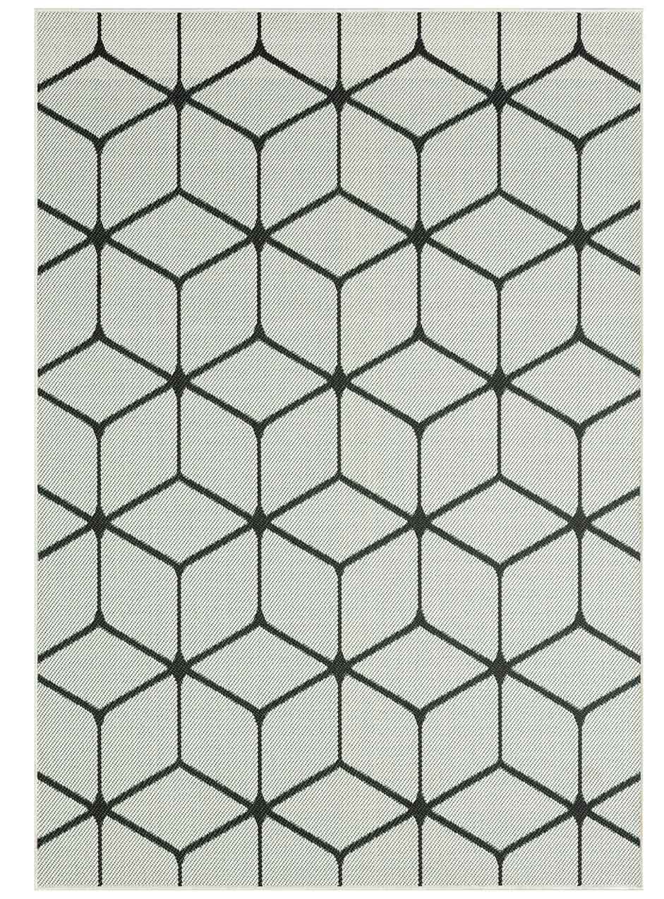 Teppich Rauten Muster In- und Outdoor Tauglich Robuster Flachgewebe 100% Polypropylen Weiß