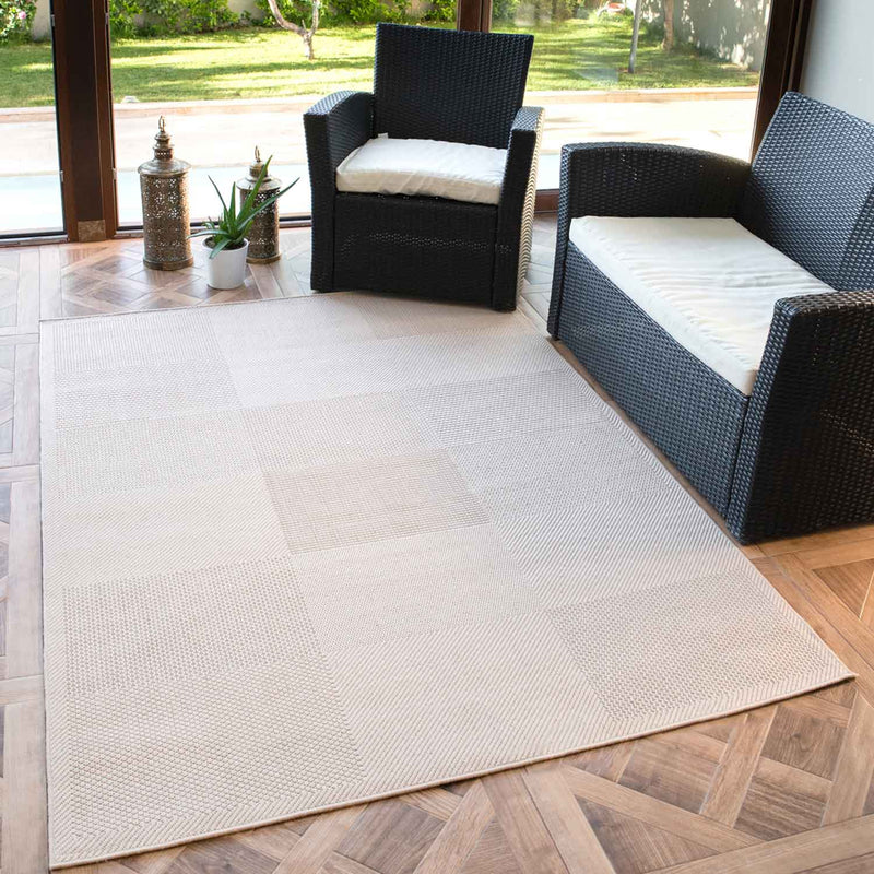 Robuster In- und Outdoor Flachgewebe Terrassen Teppich Natur Look In Beige-zoom-