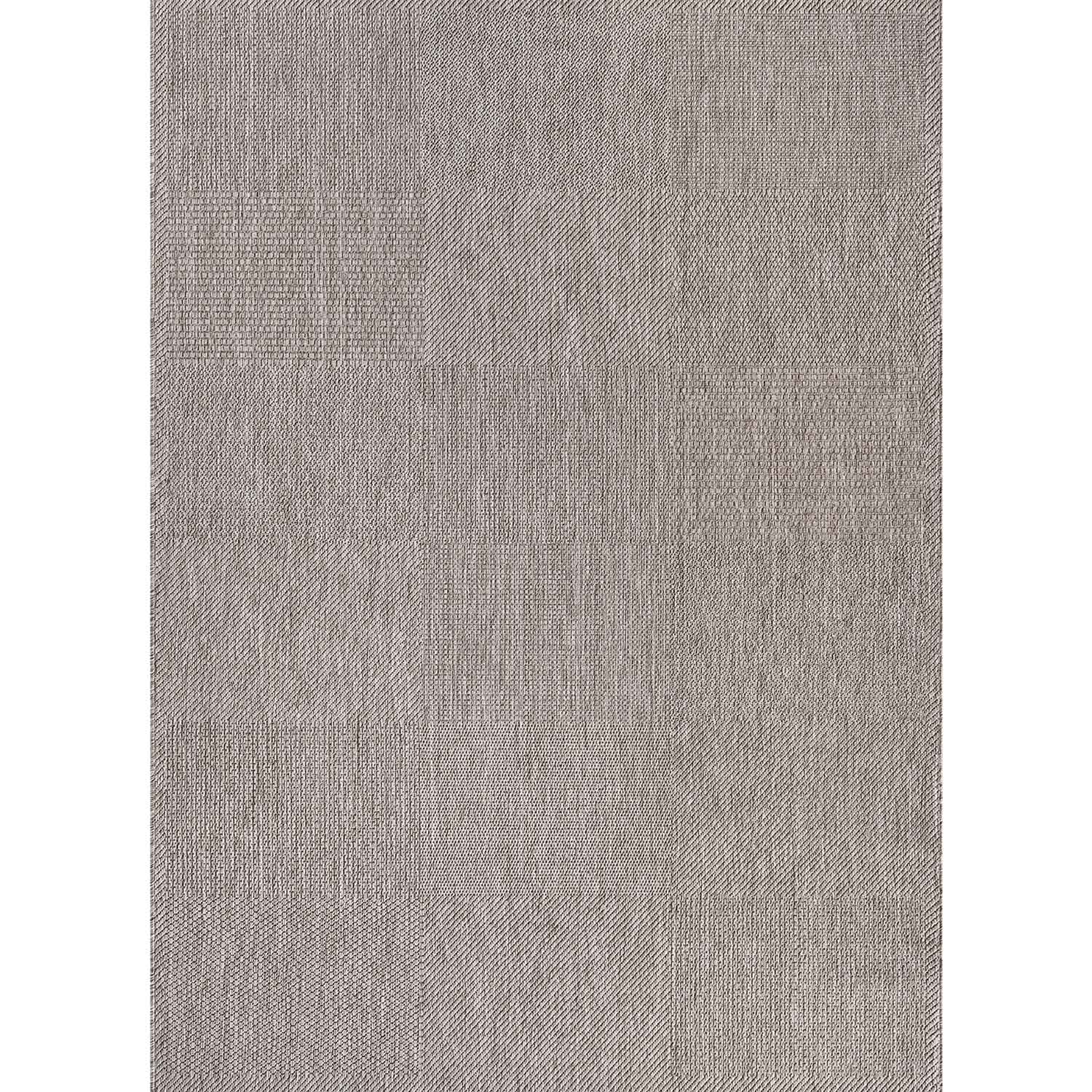Durable indoor and outdoor flatweave patio rug, natural look in grey