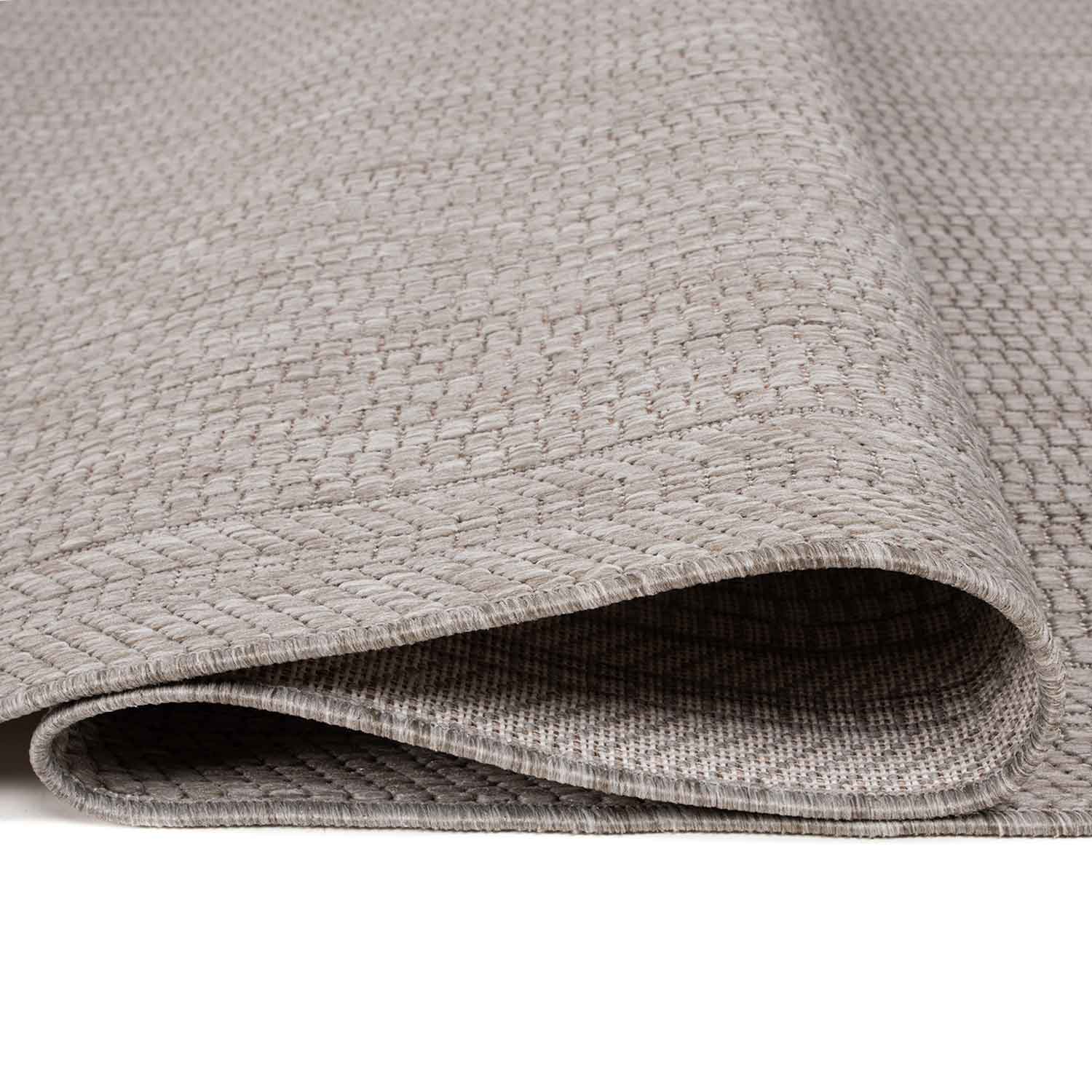 Indoor and outdoor flatweave rugs for patios, natural look in grey & beige