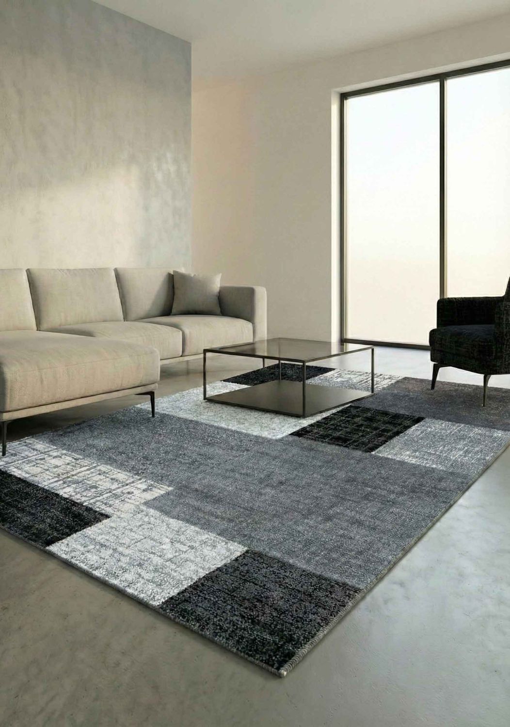 Samo9473 Grau Kachel Optik Teppich-6