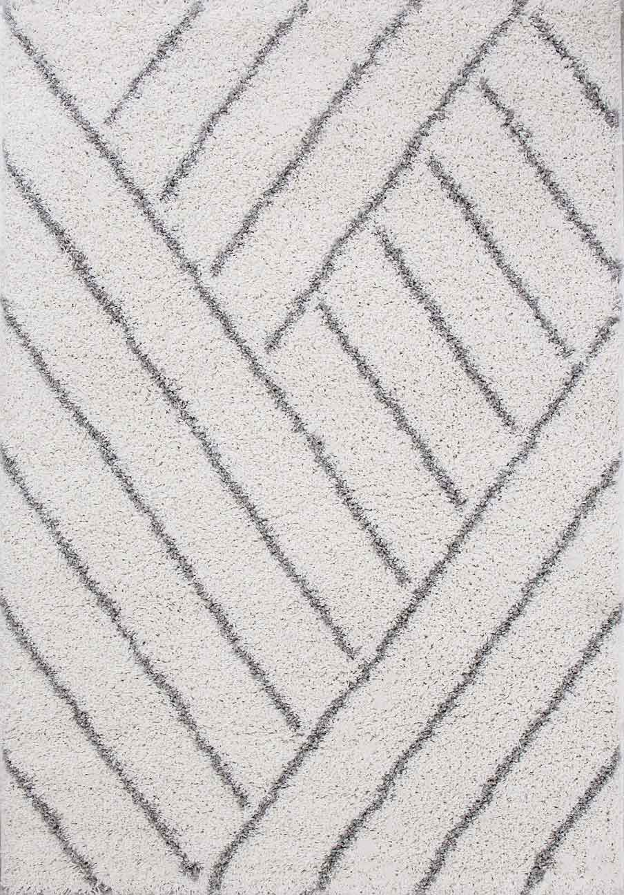 Shaggy rug diagonal stripes design cream grey modern-4