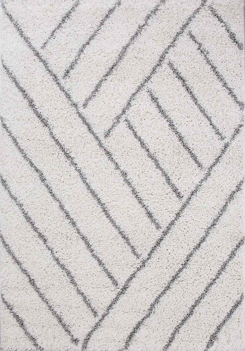 Shaggy Teppich Diagonale Streifen Design Creme Grau Modern-zoom-