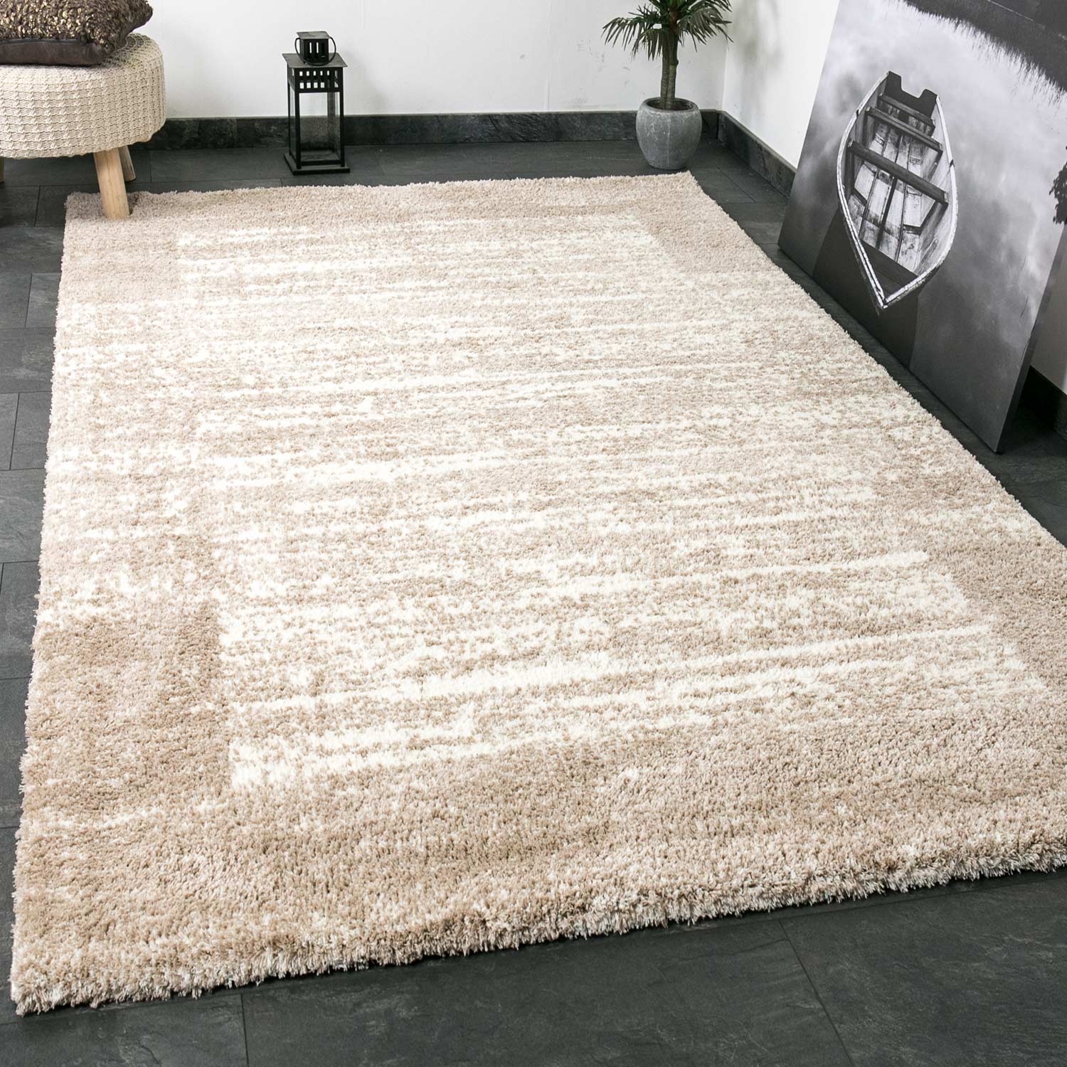 Nizza9461 Beige Shaggy Rug Microfiber Extra Fluffy