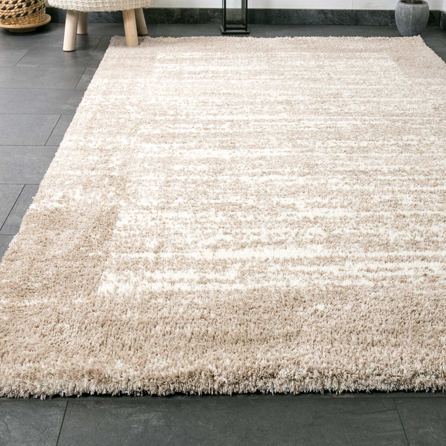 Nizza9461 Beige Shaggy Rug Microfiber Extra Fluffy
