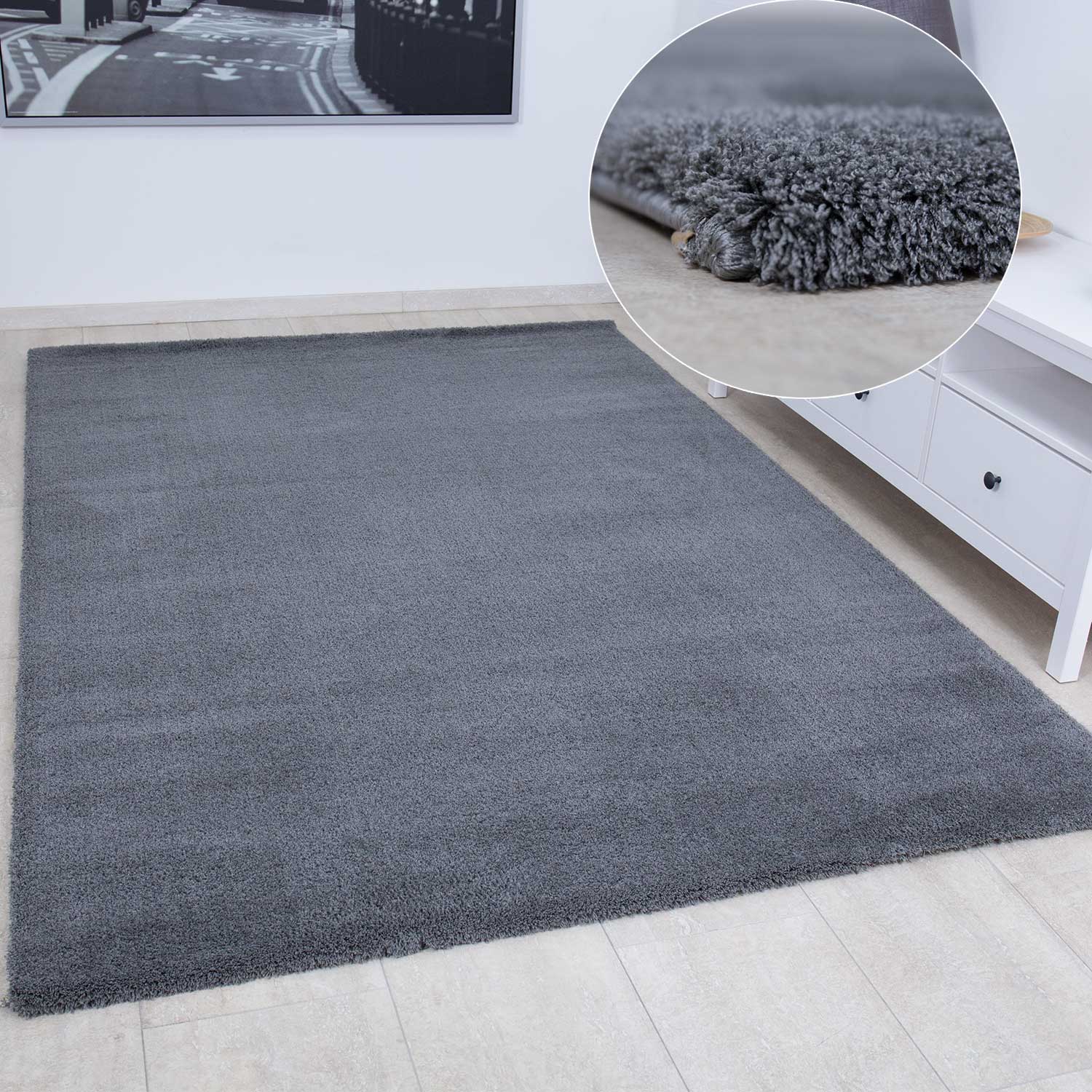 Hochflor Teppich Nizza1000 Grau Shaggy Extra Flauschig Dicht Gewebt