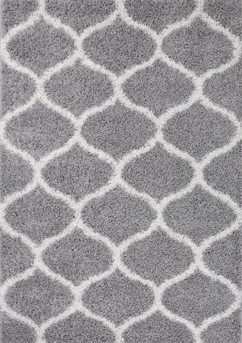 High-pile rug, shaggy Moroccan diamond pattern, living room decor, grey, cream, soft, robust, ethnic-zoom-